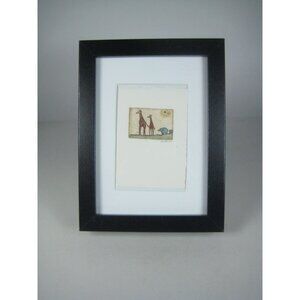 Framed Giraffe Elephant Art Print Black Frame Africa Safari Signed 8 inch Vartel